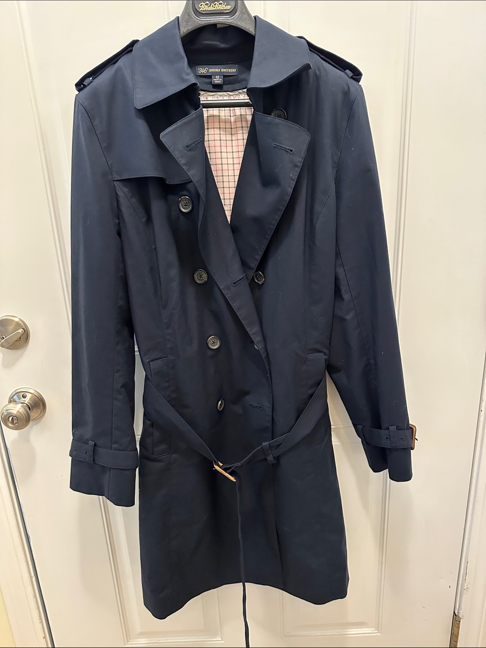 Brooks Brothers Navy Double-Breasted Trench with Belt - Women's